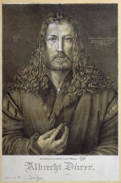 Autoritratto a 28 anni, 1500, inciso da G. P. Buchner da Albrecht Dürer